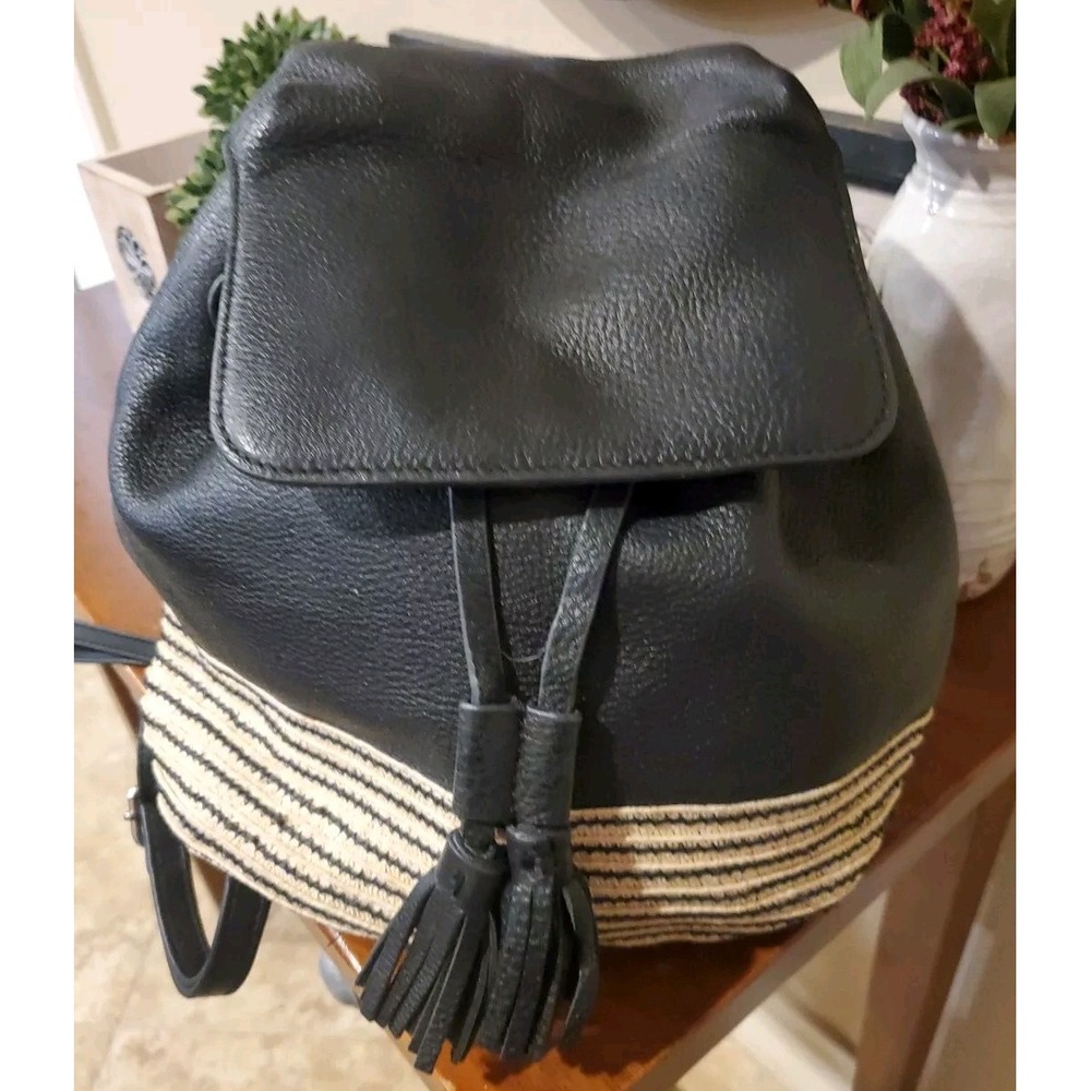 REBECCA MINKOFF Mansfield Medium Black‎ Leather Backpack Zipper Handbag